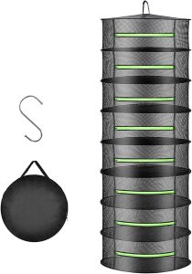 HYDGOOHO 2ft Herb Drying Rack Net Mesh with Green Zippers