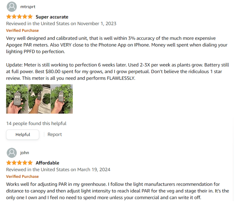 Quantum PAR Meter Full Spectrum High Precision PPFD Tester Amazon Reviews